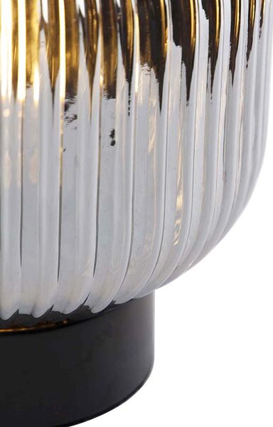 Stolná lampa v štýle Art Deco čierna s dymovým sklom - Karel