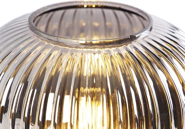 Stolná lampa v štýle Art Deco čierna s dymovým sklom - Karel