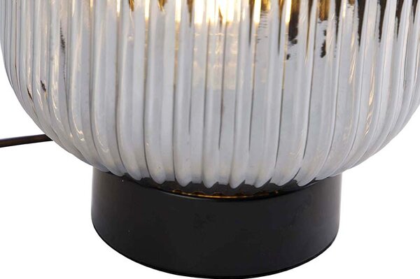 Stolná lampa v štýle Art Deco čierna s dymovým sklom - Karel