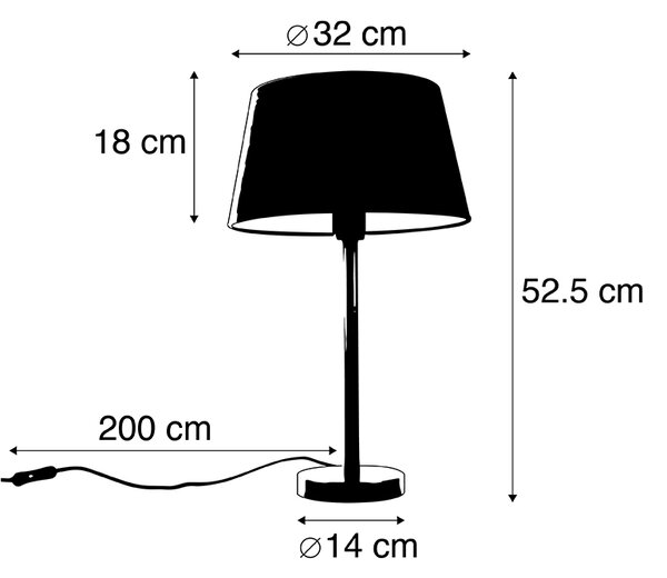 Klasická stolná lampa čierna s čiernym tienidlom 32 cm - Simplo