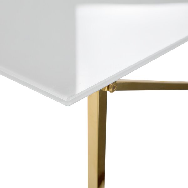 Konferenčný stolík biela doska zlaté nohy tvrdené sklo nohy z nehrdzavejúcej ocele 100 x 50 cm glamour