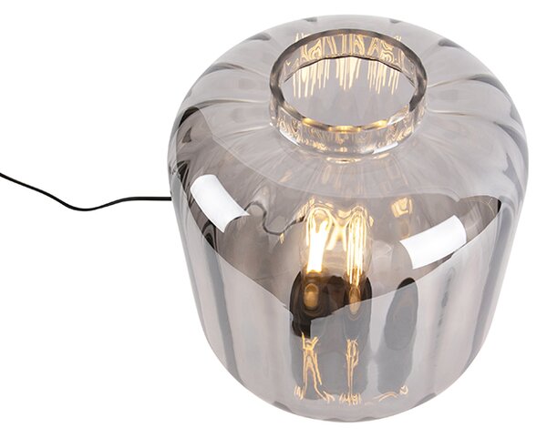 Dizajnová stolná lampa čierna s dymovým sklom - Qara