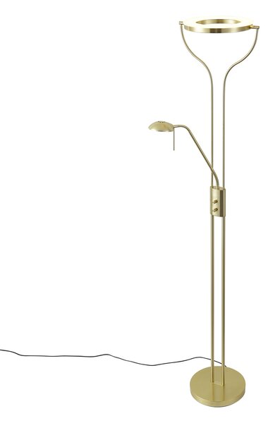 Moderná stojaca lampa zlatá s ramenom na čítanie vrátane LED a stmievača - Divo
