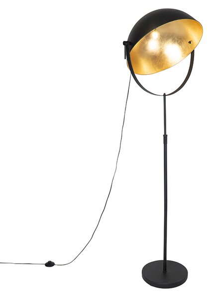 Priemyselná stojaca lampa čierna 50 cm so zlatým nastaviteľným - Magnax