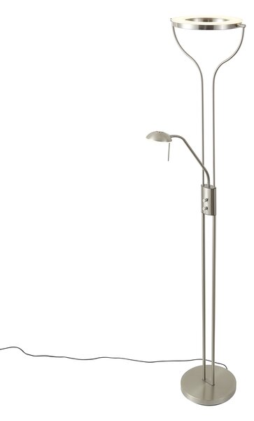Moderná stojaca lampa oceľ s čítacím ramenom vrátane LED a stmievača - Divo
