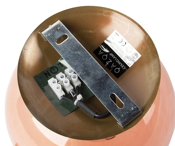 Stropné svietidlo v štýle art deco mosadzné s ružovým sklom - Pallon
