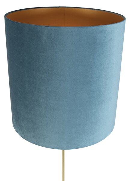 Stojaca lampa zlatá/mosadzná s modrým zamatovým tienidlom 40/40 cm - Parte