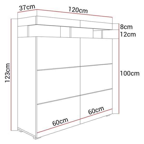 KOMODA ALEX LED BIELA VYSOKÝ LESK 123 cm