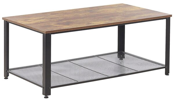 Konferenčný stolík tmavá drevená stolová doska čierne kovové nohy 106 x 60 cm s policou industriálny dizajn