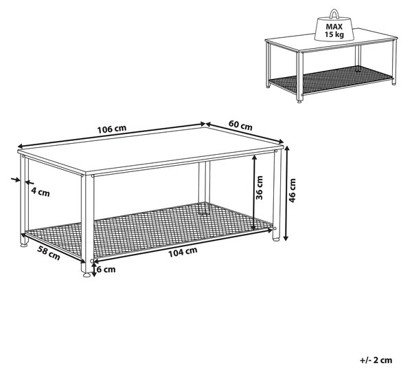 Konferenčný stolík tmavá drevená stolová doska čierne kovové nohy 106 x 60 cm s policou industriálny dizajn
