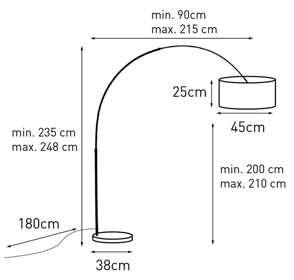 Oceľová oblúková lampa s hnedým textilným tienidlom 45 cm - XXL