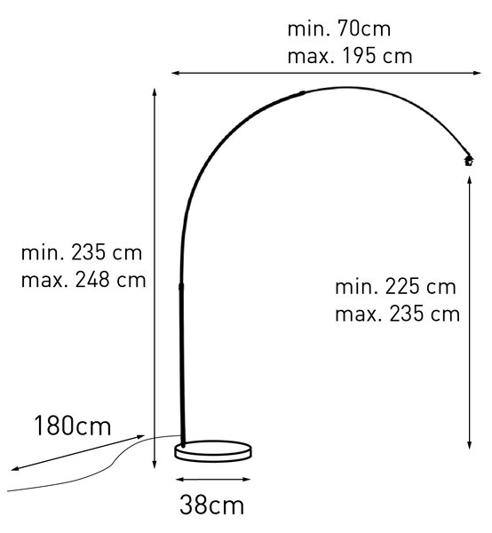 Oblúková lampa mosadz a čierna mramorová základňa nastaviteľná - XXL