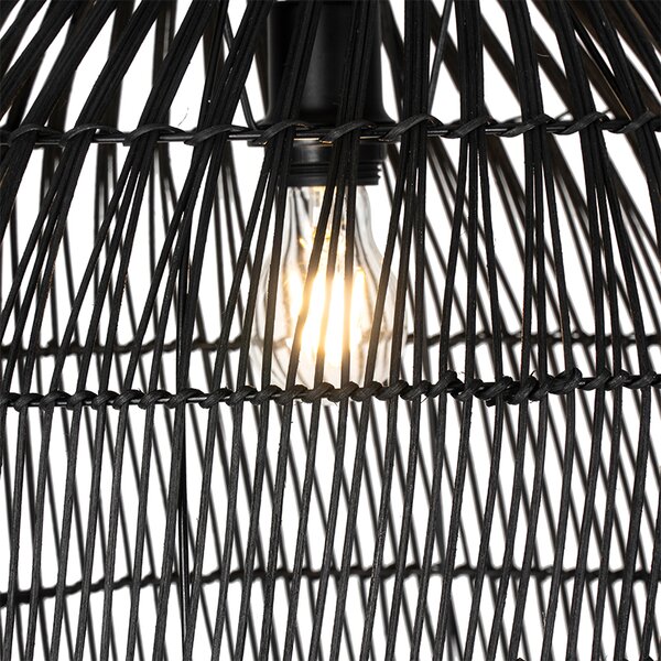 Rustikálna stojaca lampa čierna s ratanom - Sam