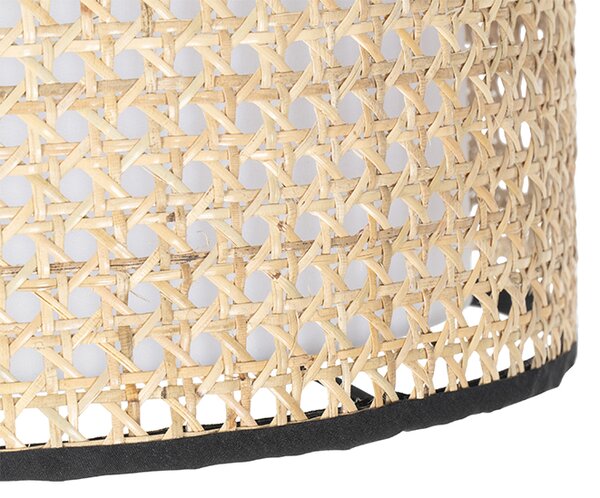 Rustikálna stojaca lampa čierna s ratanovým tienidlom - Kata