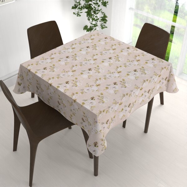Biante Dekoračný štvorcový obrus PML-059 Biele ruže s perokresbou na béžovom 40x40 cm