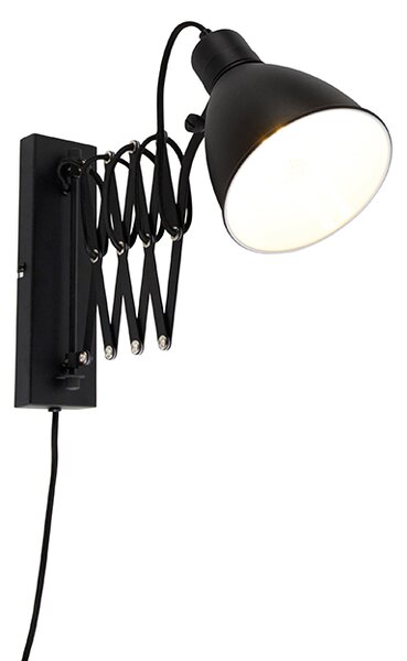 Priemyselná nástenná lampa čierna s nastaviteľným ramenom - Merle