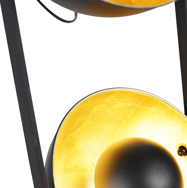 Priemyselná stojaca lampa čierna so zlatom 3-svetlo - Magnax