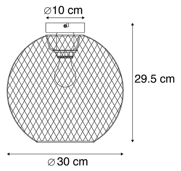 Moderné stropné svietidlo čierne 30 cm - Mesh Ball