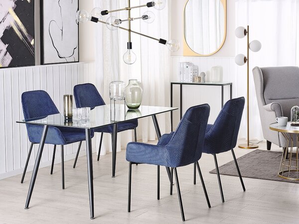 Jedálenský stôl priehľadný čierna oceľ sklenená vrchná doska 140 x 80 cm obdĺžnikový tvar pre 4 osoby moderný štýl kuchyňa jedáleň