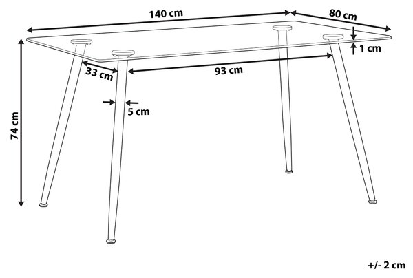 Jedálenský stôl priehľadný čierna oceľ sklenená vrchná doska 140 x 80 cm obdĺžnikový tvar pre 4 osoby moderný štýl kuchyňa jedáleň
