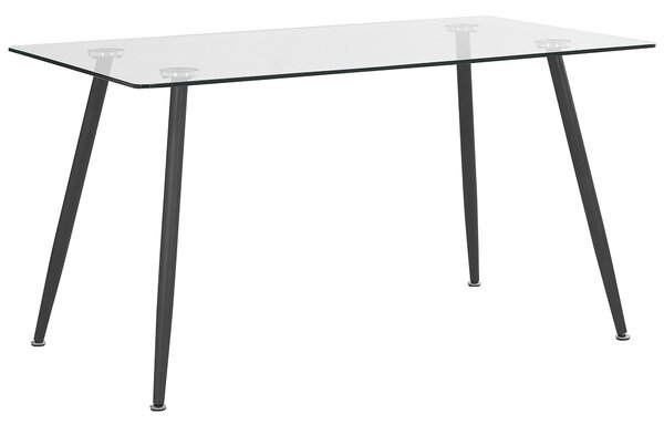 Jedálenský stôl priehľadný čierna oceľ sklenená vrchná doska 140 x 80 cm obdĺžnikový tvar pre 4 osoby moderný štýl kuchyňa jedáleň