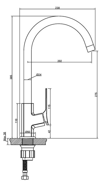 Invena Neri, vysoká drezová batéria h-385, medená matná, INV-BZ-P1-014-L