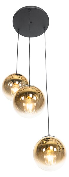Art Deco závesné svietidlo čierne so zlatým sklom okrúhle 3-svetlo - Pallon
