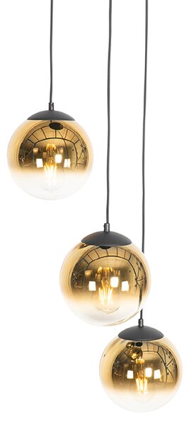 Art Deco závesné svietidlo čierne so zlatým sklom okrúhle 3-svetlo - Pallon