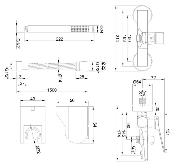 Invena Neri, nástenná vaňová batéria, medená matná, INV-BW-P1-014-L