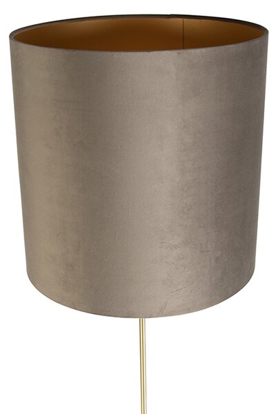 Stojaca lampa zlatá/mosadzná s tienidlom z tmavosivej zamatovej látky 40/40 cm - Parte