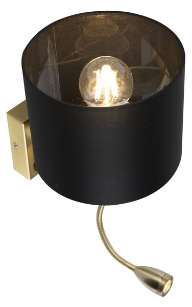 Art Deco nástenná lampa zlatá s USB a čiernym tienidlom - Brescia