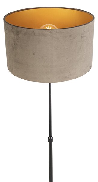 Stojaca lampa čierna s tienidlom z taupe zamatu so zlatom 35 cm - Parte