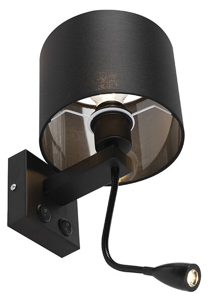 Moderná nástenná lampa čierna s čiernym tienidlom - Brescia