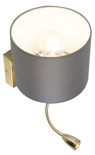 Art Deco nástenná lampa zlatá s USB a sivým tienidlom - Brescia