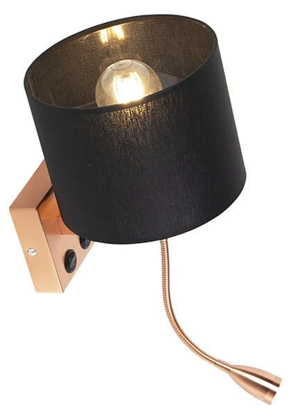 Art Deco nástenná lampa medená s čiernym tienidlom - Brescia
