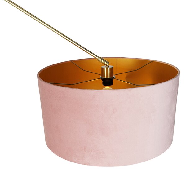 Moderná stojaca lampa zlatý zamatový tienidlo ružový 50 cm - Editor