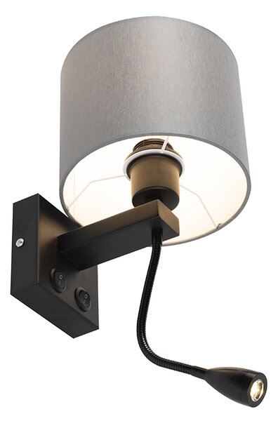 Moderná nástenná lampa čierna so sivým tienidlom - Brescia