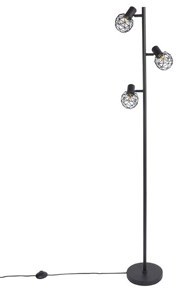Dizajnová stojaca lampa čierna 3-svetlo nastaviteľná - Mesh
