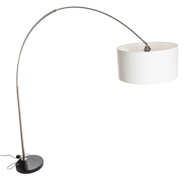 Oceľová oblúková lampa s bielym látkovým tienidlom 50 cm - XXL