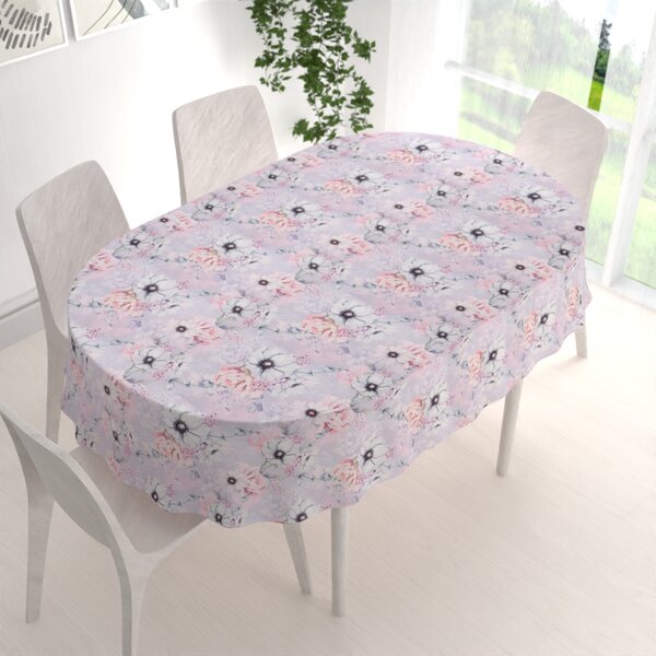 Biante Dekoračný oválny obrus PML-068 Ružové kvety na sivofialovom 100x140 cm