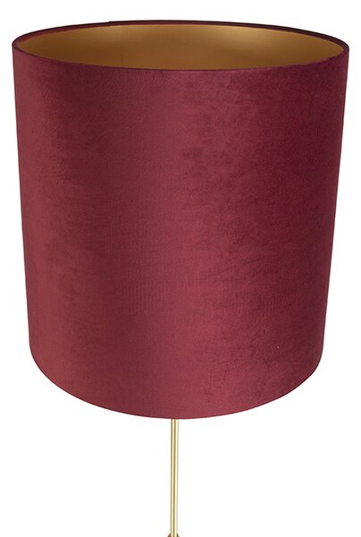 Stojaca lampa zlatá/mosadzná s červeným zamatovým tienidlom 40/40 cm - Parte
