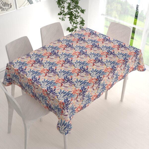 Biante Dekoračný obdĺžnikový obrus PML-067 Modré listy na krémovom 50x100 cm