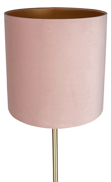Romantická stojaca lampa mosadz s ružovým tienidlom 40 cm - Simplo