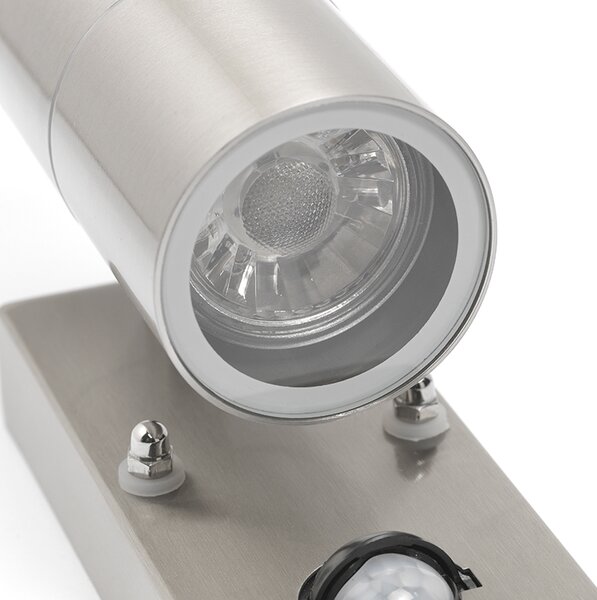Vonkajšia nástenná lampa oceľ 2-svetlá IP44 s pohybovým senzorom - Duo