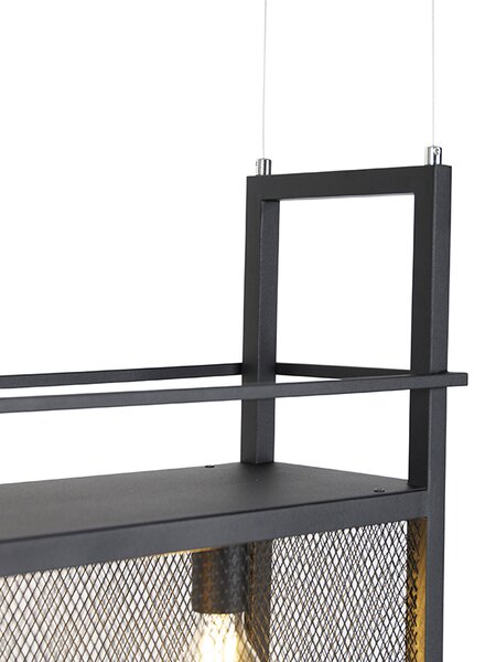 Priemyselné závesné svietidlo čierne s mriežkou 4-svetlo - Cage Rack