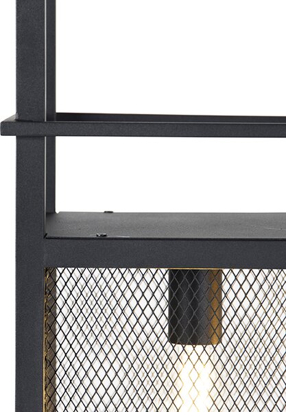 Priemyselné závesné svietidlo čierne s mriežkou 4-svetlo - Cage Rack