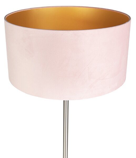 Stojaca lampa oceľ s ružovým tienidlom 50 cm - Simplo