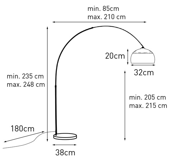 Oceľová oblúková lampa s kovovým tienidlom 33 cm nastaviteľná - XXL