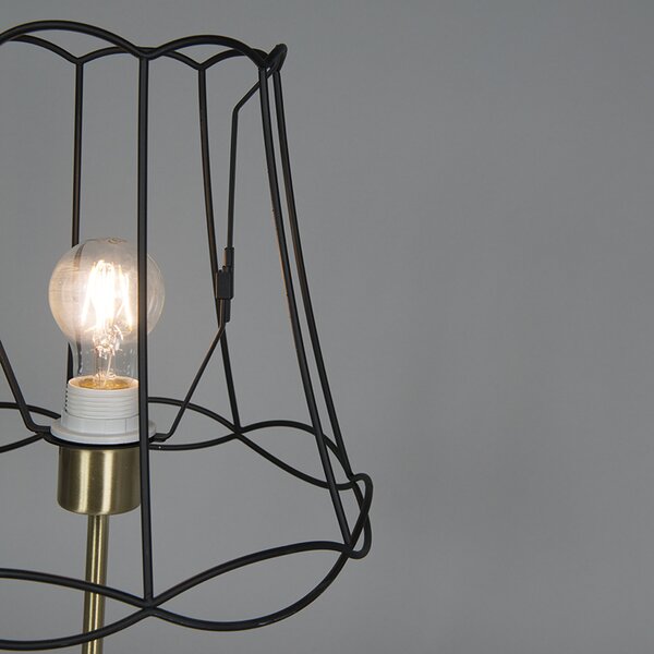Retro stolová lampa mosadz s rámom Granny čierny 30 cm - Kaso