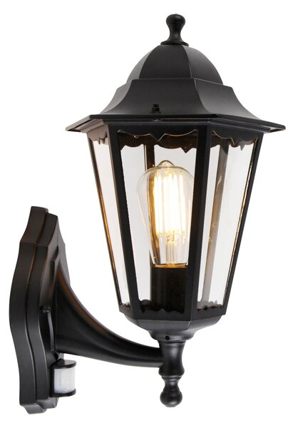 Vonkajšia nástenná lampa čierna s pohybovým senzorom - Havana IP44